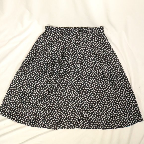 KATHIE LEE Black and White Floral Print A-Line Skirt Sz 10 - Picture 1 of 8